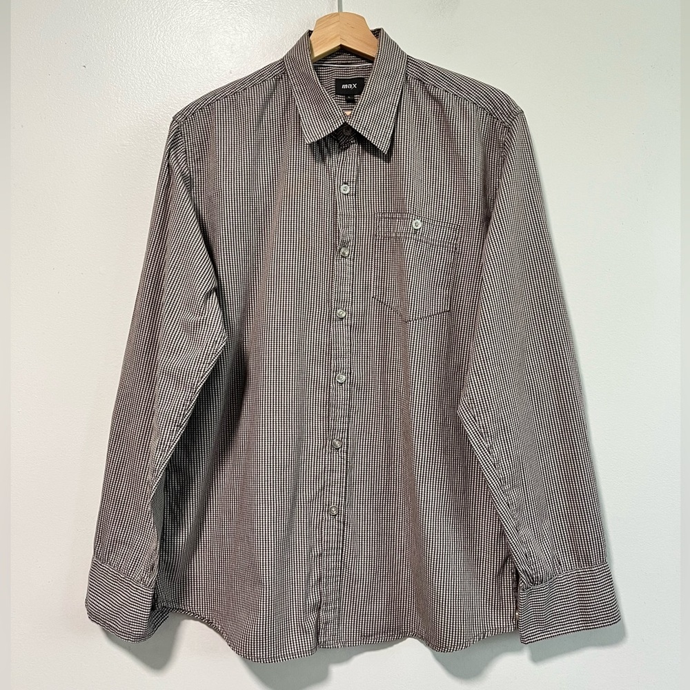 Max Brown & White Micro Gingham Long Sleeve Shirt - Men’s L